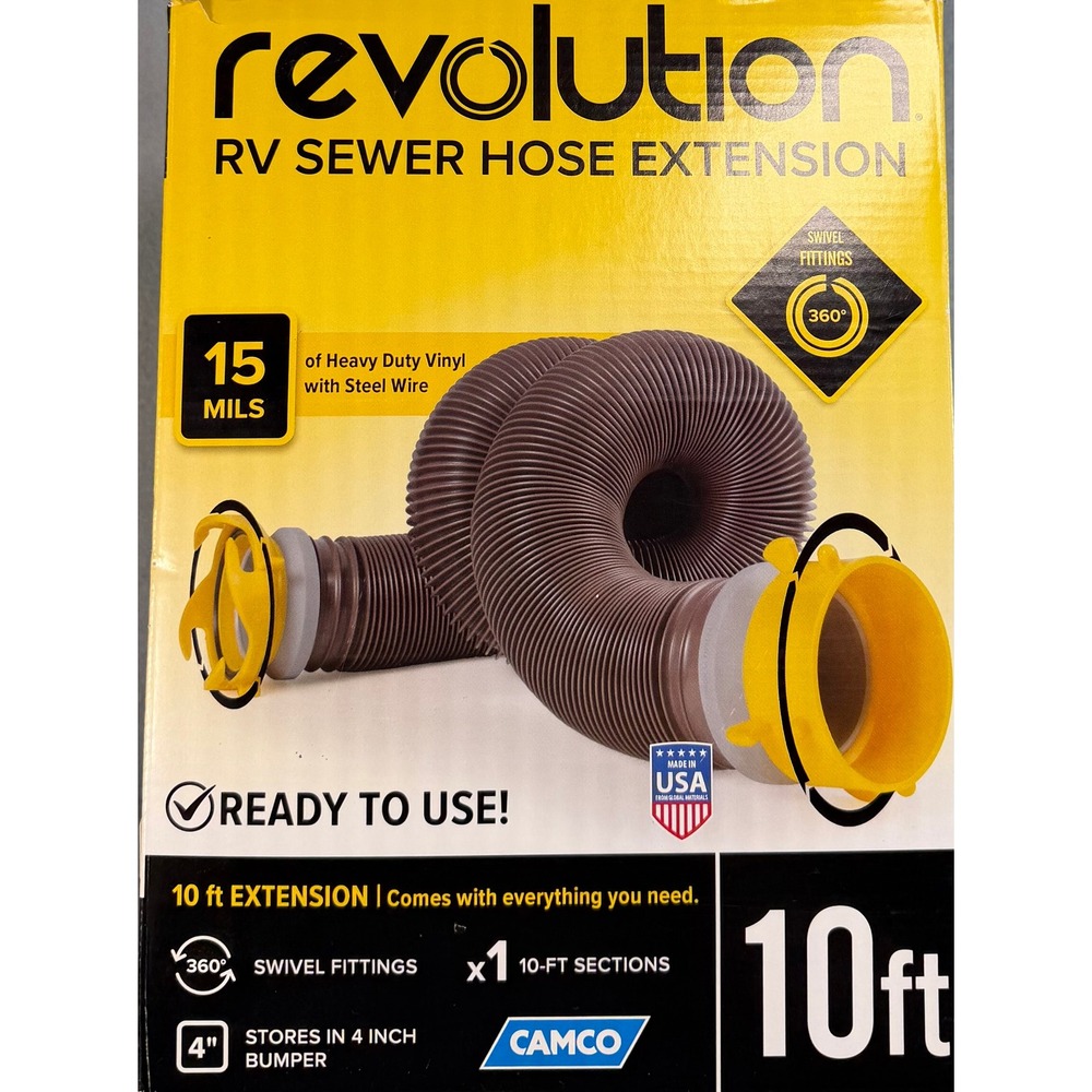 Camco Revolution 10ft RV Sewer Hose Extension 360 Swivel Fittings 39627 NEW